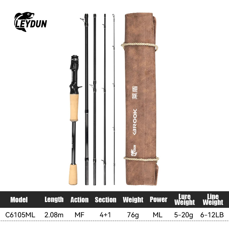 BROOK Super Light Fishing Rod 4+1 Section 74G MF Action Fuji Guide M/ML/MH Travel Spinning Casting Rod for Bass Pike Rod