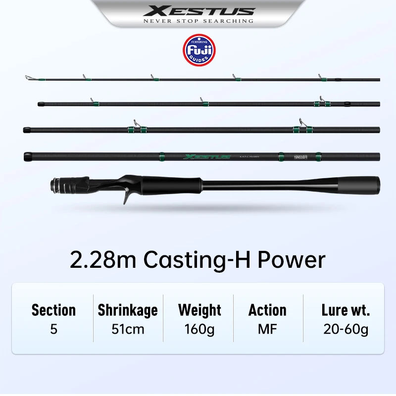 Xestus Fishing Rod Spinning Casting 5 Sections 2M 2.1M 2.16M 2.28M MF Action FUJI Carbon Reel Seat Travel Fishing Rods