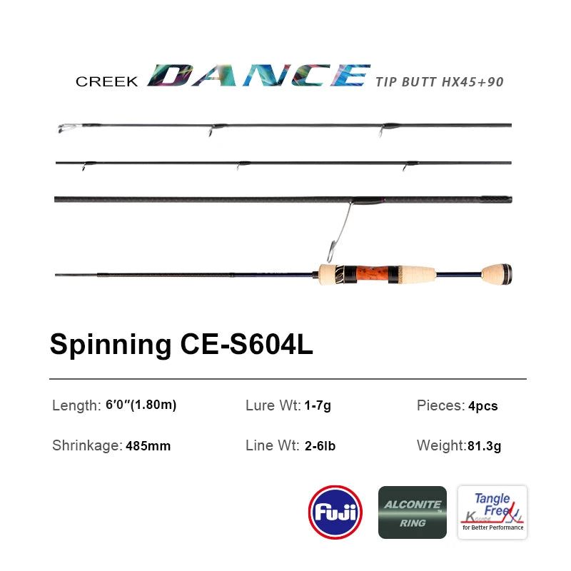 PURELURE CREEK DANCE Trout Rod BFS Fishing Casting UL Spinning Light Travel Rod Stream Ejection Rod Fuji Alconite Ring Perch