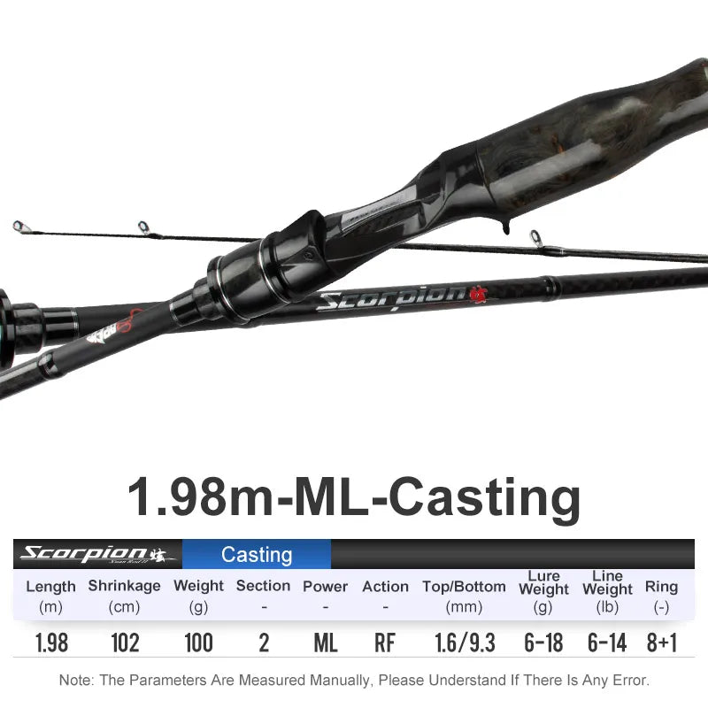 TEASER 1.98M-2.28M Spinning Casting Fishing Rod Ultralight Carbon Fiber Rod Pole 2 Section Fuji Part Fishing Pole Fishing Tackle