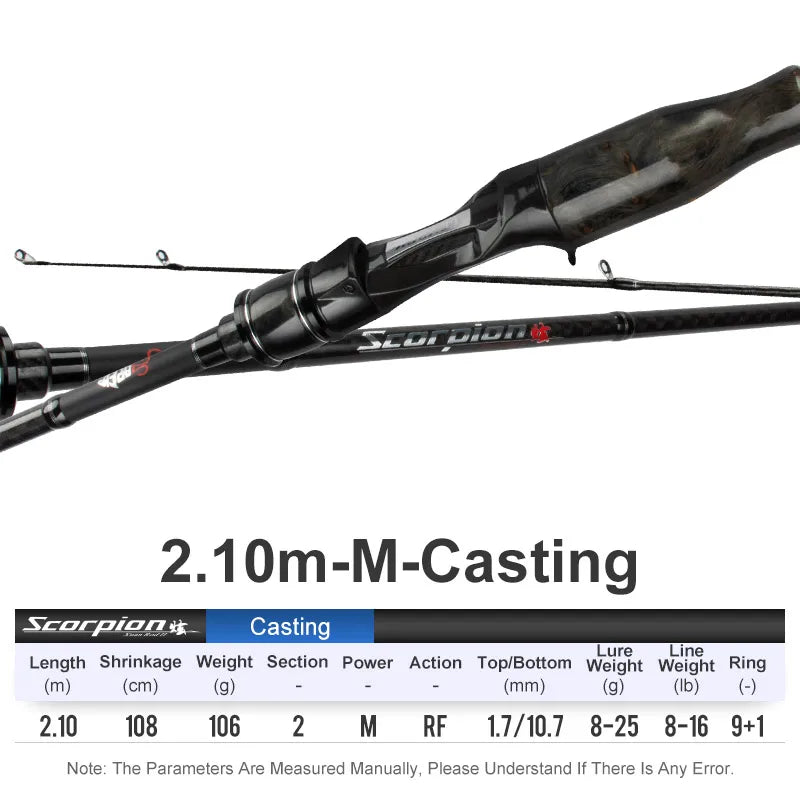 TEASER 1.98M-2.28M Spinning Casting Fishing Rod Ultralight Carbon Fiber Rod Pole 2 Section Fuji Part Fishing Pole Fishing Tackle
