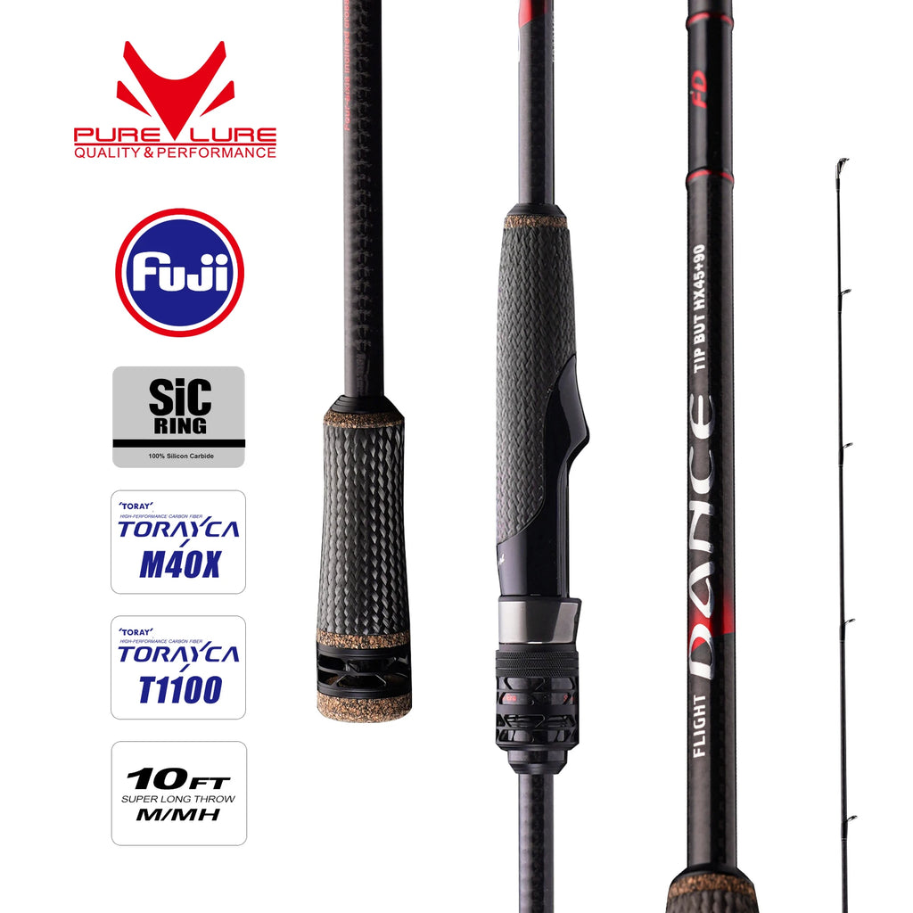 PURELURE NEW DANCE 10FT Spinning Rod for Bass High Carbon Long Throwing Fishing Rod in FUJI Accessories, plus Spinning Reel