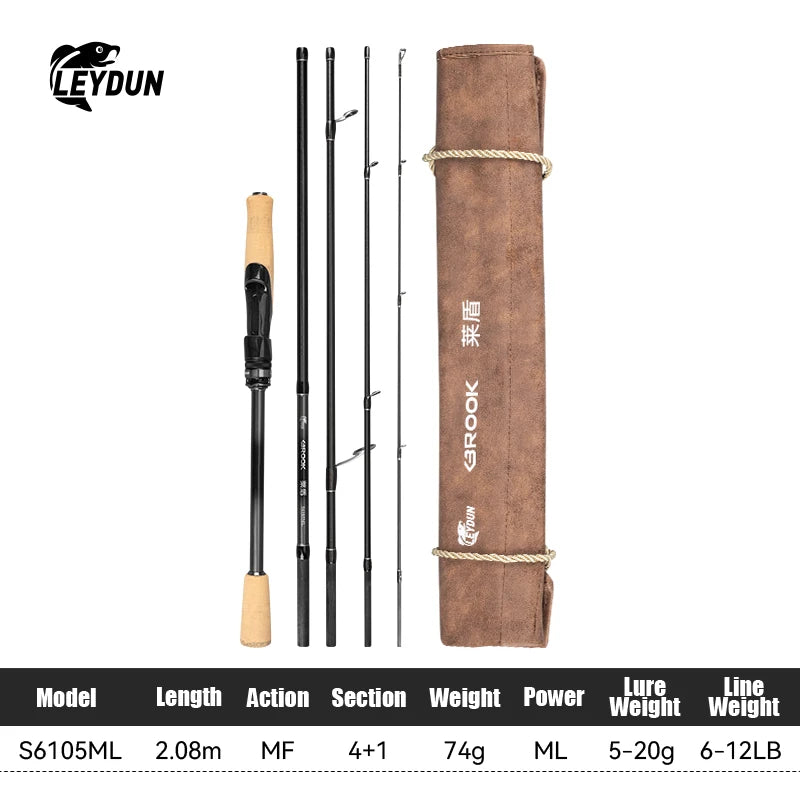BROOK Super Light Fishing Rod 4+1 Section 74G MF Action Fuji Guide M/ML/MH Travel Spinning Casting Rod for Bass Pike Rod