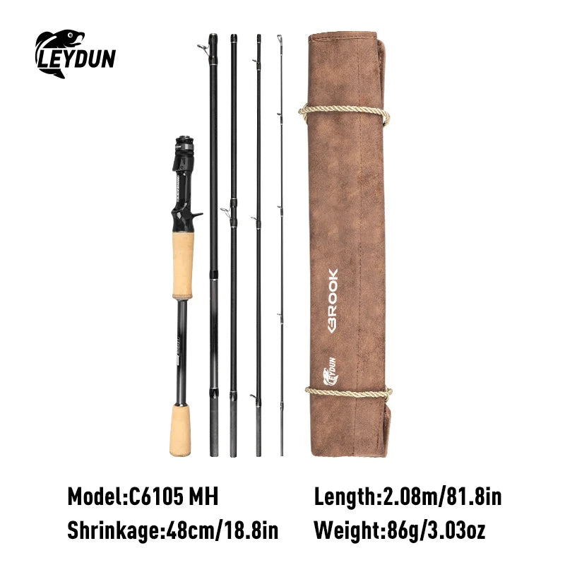 BROOK Super Light Fishing Rod 4+1 Section 74G MF Action Fuji Guide M/ML/MH Travel Spinning Casting Rod for Bass Pike Rod