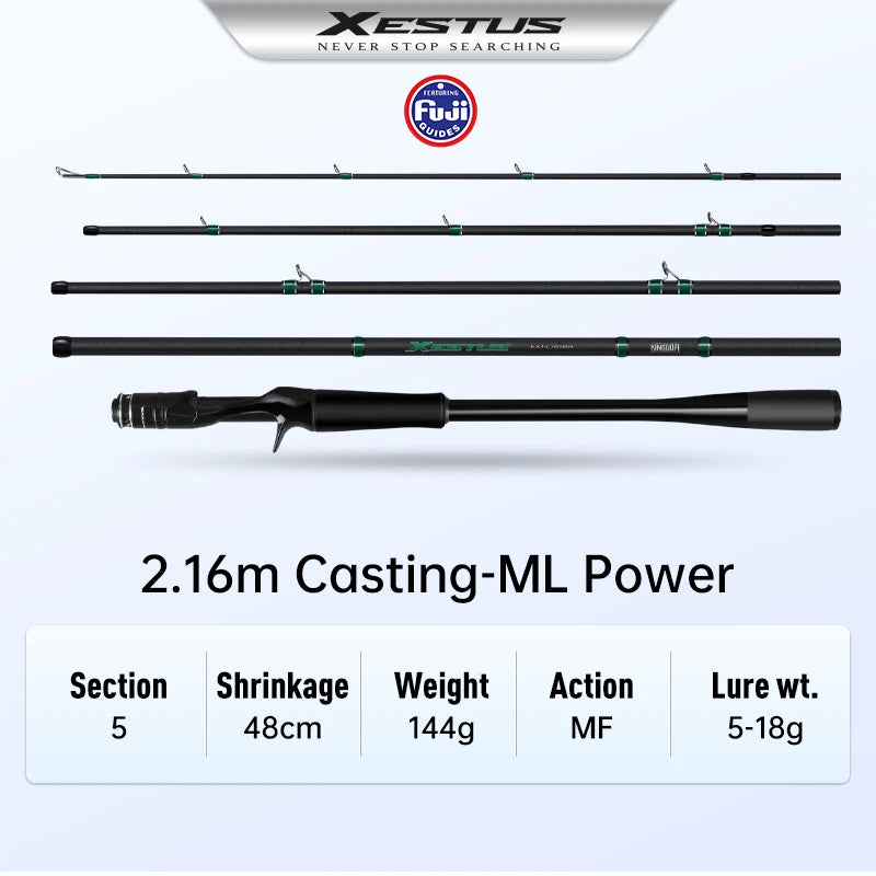 Xestus Fishing Rod Spinning Casting 5 Sections 2M 2.1M 2.16M 2.28M MF Action FUJI Carbon Reel Seat Travel Fishing Rods