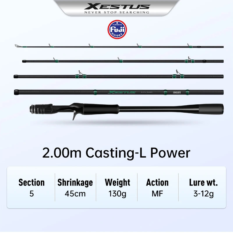 Xestus Fishing Rod Spinning Casting 5 Sections 2M 2.1M 2.16M 2.28M MF Action FUJI Carbon Reel Seat Travel Fishing Rods