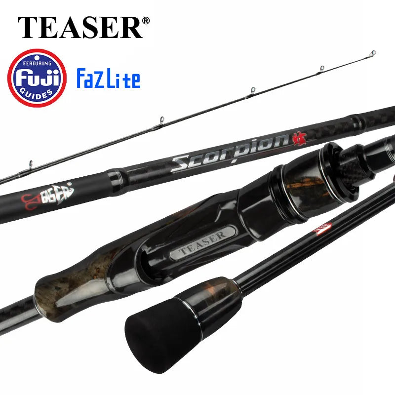 TEASER 1.98M-2.28M Spinning Casting Fishing Rod Ultralight Carbon Fiber Rod Pole 2 Section Fuji Part Fishing Pole Fishing Tackle