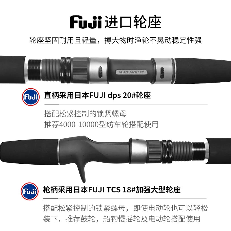 New MADMOUSE Japan Fuji Parts Boat Rod Progress X 2.1/2.4M 15Kgs Offshore Rod Spinning/Casting Jigging Rod Ocean Fishing Rod