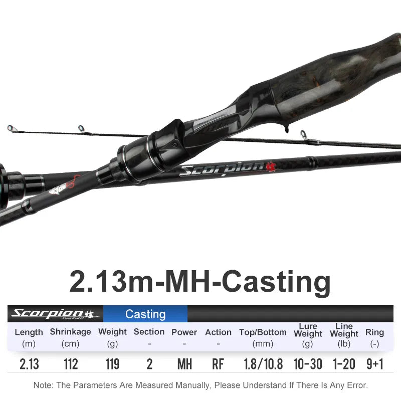 TEASER 1.98M-2.28M Spinning Casting Fishing Rod Ultralight Carbon Fiber Rod Pole 2 Section Fuji Part Fishing Pole Fishing Tackle