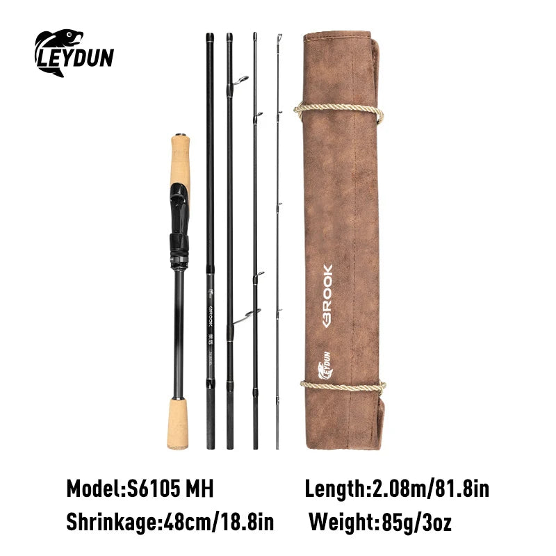 BROOK Super Light Fishing Rod 4+1 Section 74G MF Action Fuji Guide M/ML/MH Travel Spinning Casting Rod for Bass Pike Rod