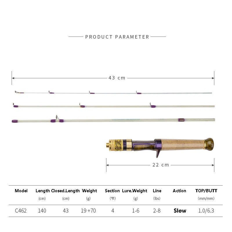 FUJI Fishing Rod Casting Spinning Fishing Rod Portable 4 Section Ultra-Soft Micro-Object 1.4M XUL Slow-Adjusted Catapult Pole