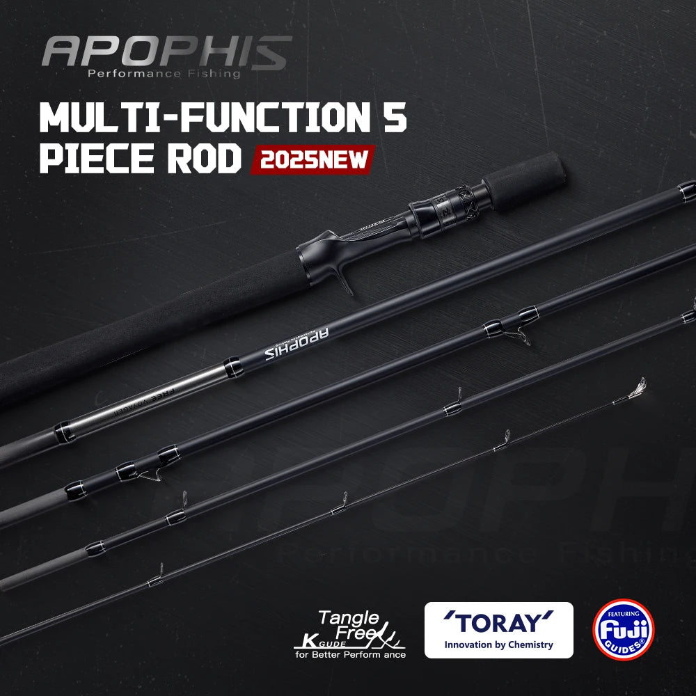 5 Section Apophis Travel Bass Fishing Longcast Heavy Power Portable Multi Section All Purpose Fishing Rod for Trip