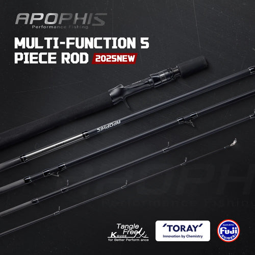 5 Section Apophis Travel Bass Fishing Longcast Heavy Power Portable Multi Section All Purpose Fishing Rod for Trip