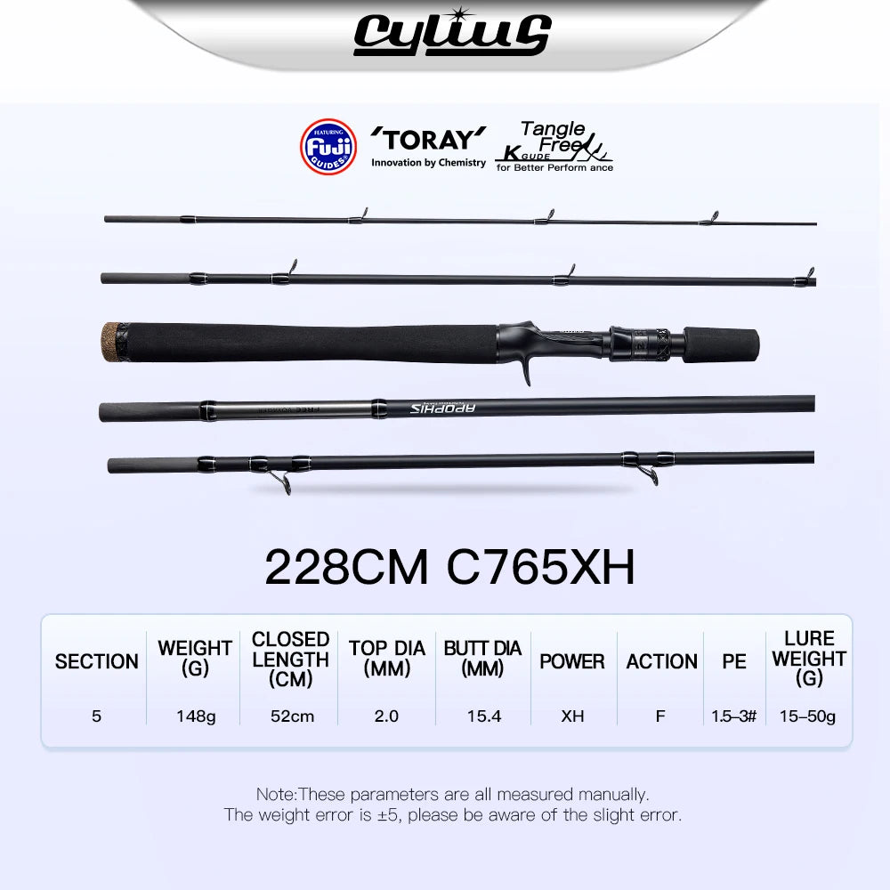 5 Section Apophis Travel Bass Fishing Longcast Heavy Power Portable Multi Section All Purpose Fishing Rod for Trip