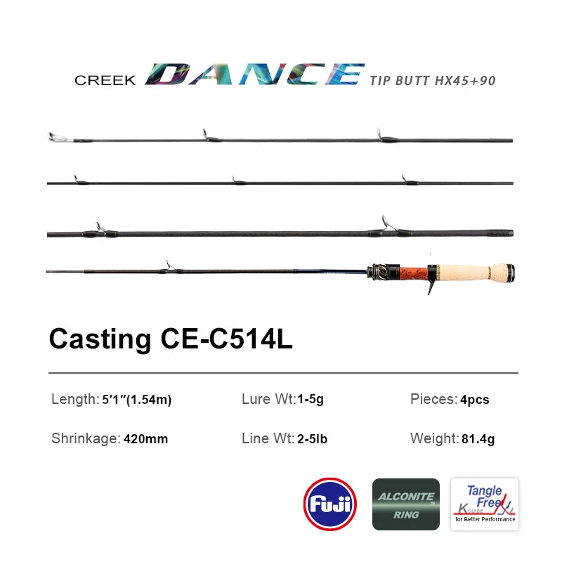 PURELURE CREEK DANCE Trout Rod BFS Fishing Casting UL Spinning Light Travel Rod Stream Ejection Rod Fuji Alconite Ring Perch