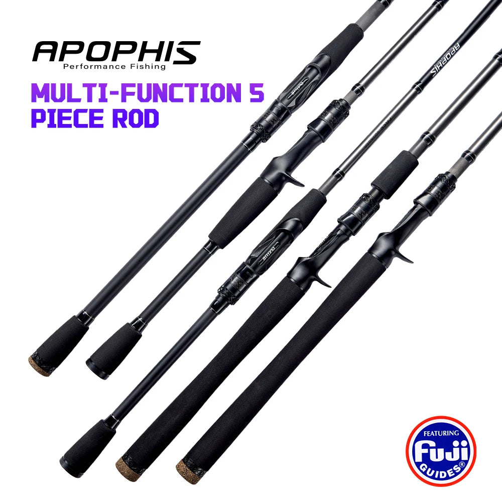 5 Section Apophis Travel Bass Fishing Longcast Heavy Power Portable Multi Section All Purpose Fishing Rod for Trip