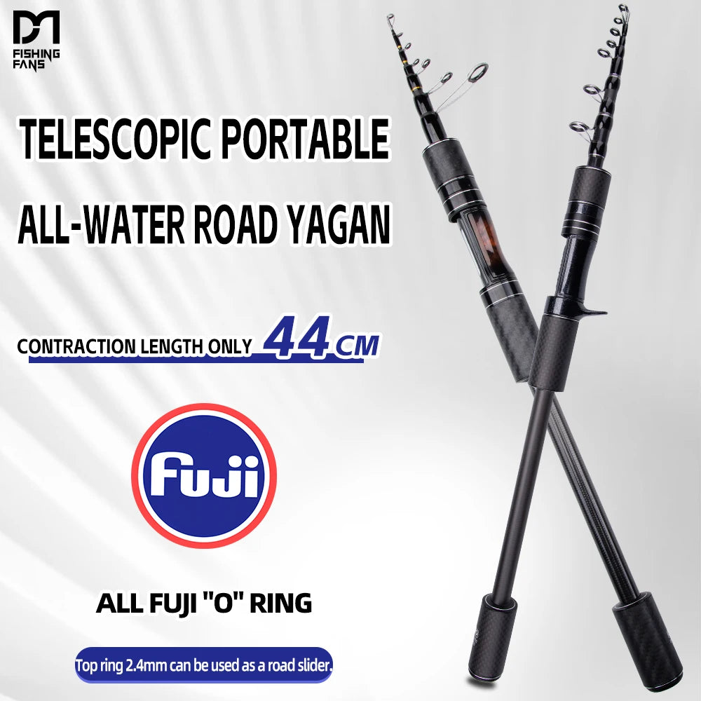 Portable Telescopic Fishing Rod 2.1M 2.4M ML Carbon Fiber FUJI O GUIDE Spinning Casting Fishing Rod