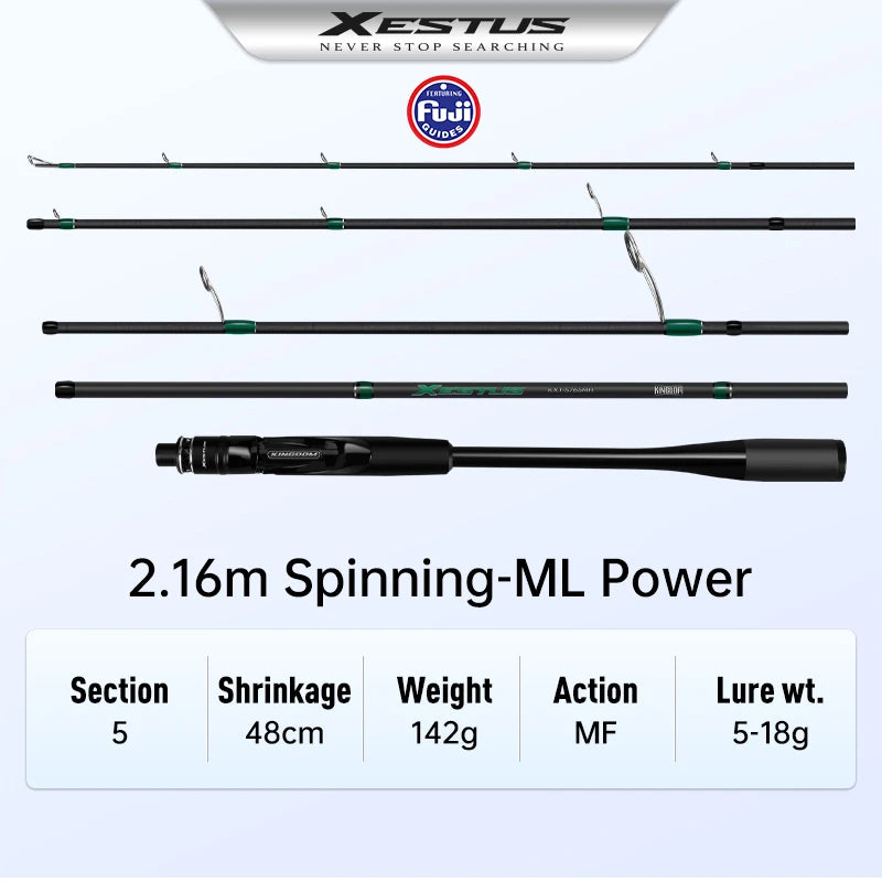 Xestus Fishing Rod Spinning Casting 5 Sections 2M 2.1M 2.16M 2.28M MF Action FUJI Carbon Reel Seat Travel Fishing Rods
